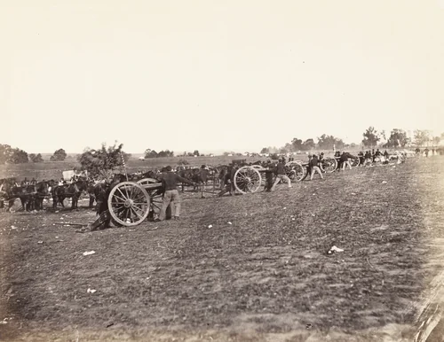 Battery D, Fifth U.S. Artillery in action (Fredericksburg, VA) by Timothy O'Sullivan, Alexander Gardner, photograph, 1862