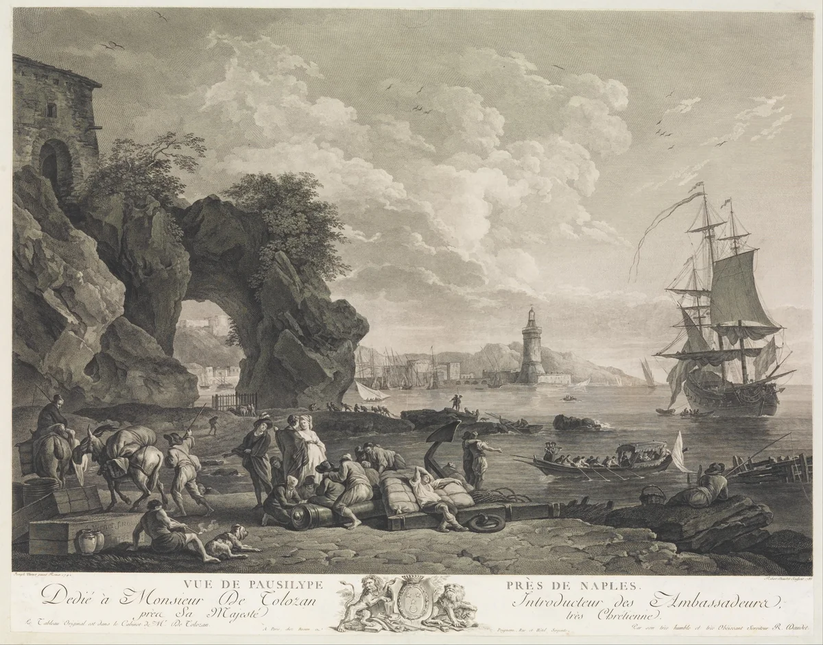 Vue de Pausilype Près de Naples by Robert Daudet, print, 1785