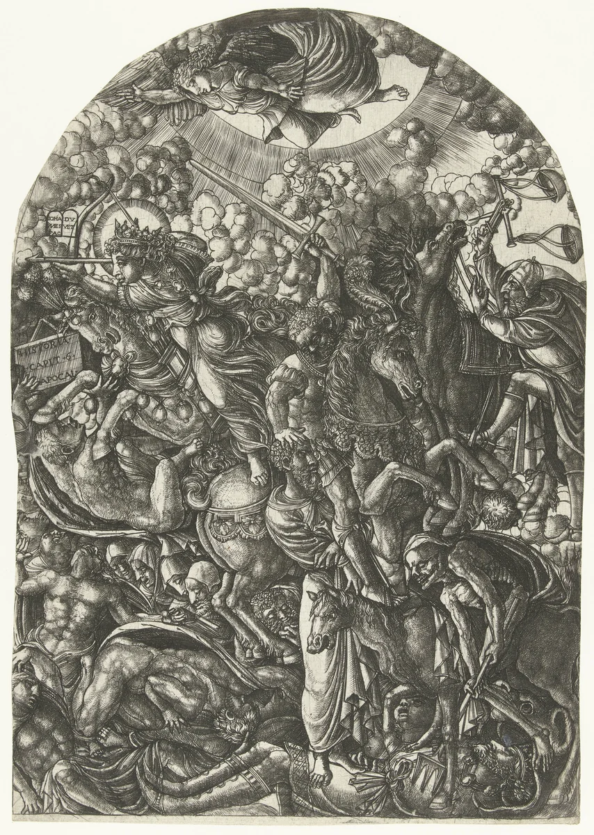 Vier ruiters uit de Apocalyps by Jean Duvet, print, 1495-1561