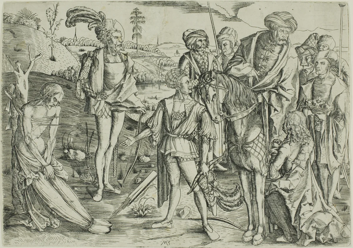 The King's Sons Shooting Their Father's Corpse by Master M.Z., print, 1500-1505