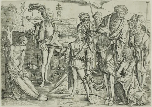 The King's Sons Shooting Their Father's Corpse by Master M.Z., print, 1500-1505