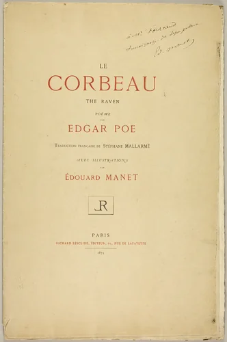 Title Page and Text, from The Raven (Le Corbeau) by Edgar Allan Poe, book, 1875