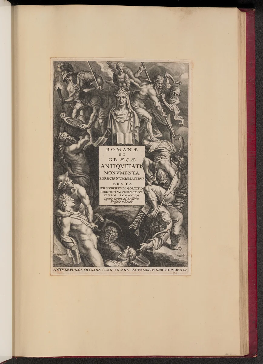 Title Page for Hubert Goltzius, Romanae et Graecae Antiqvitatis Monvmenta (Opera Omnia, I) by Cornelis Galle
Peter Paul Rubens, print, 1645