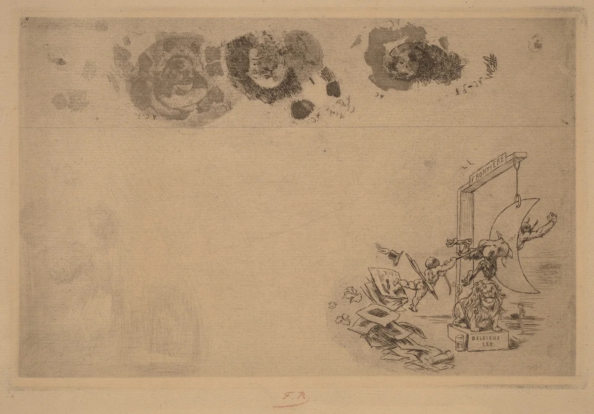 Belgian Border, Bill of Disorder (Frontiere de Belgique. Billet a Desordre) by Félicien Rops, print, 1871