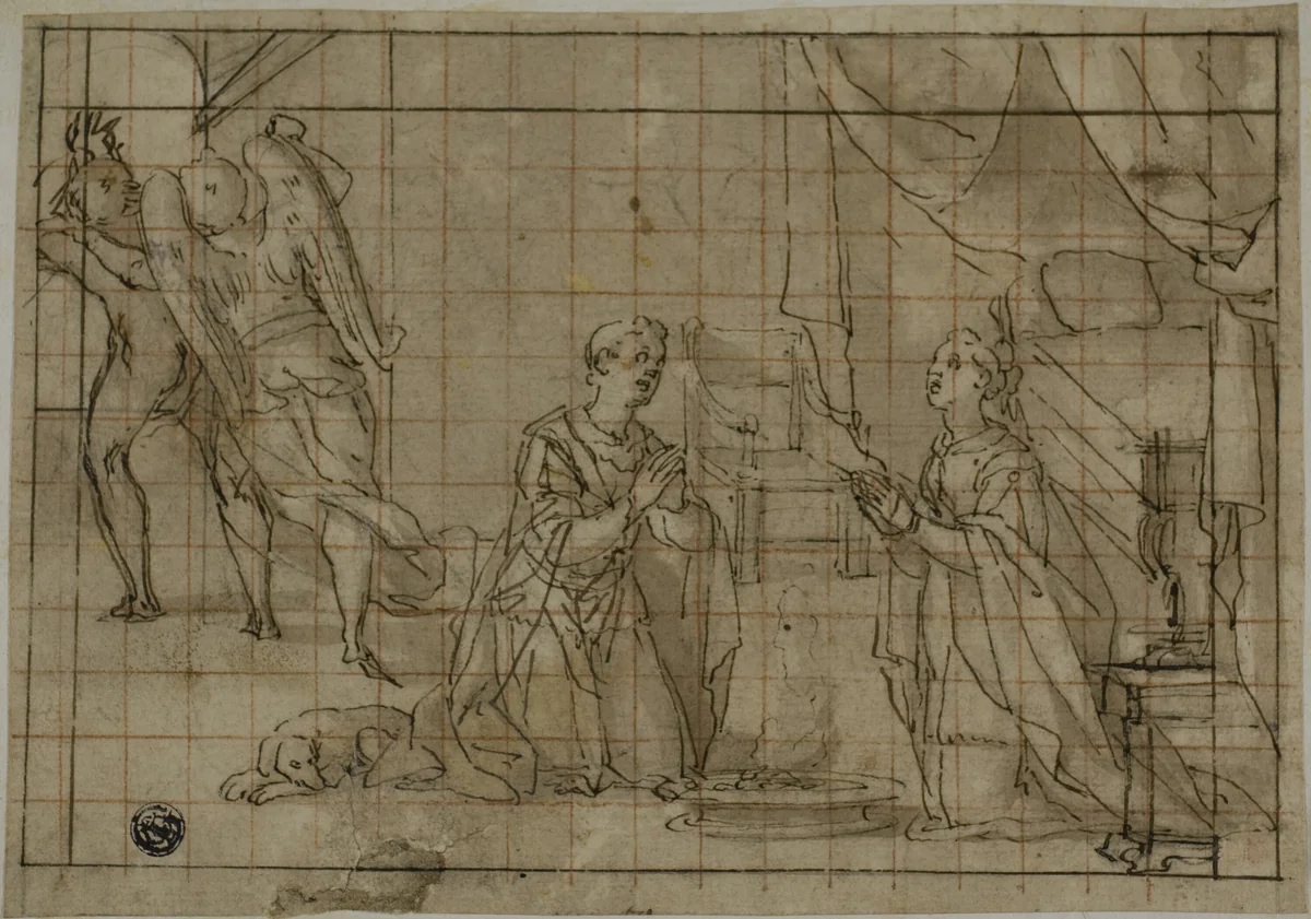 Tobias and Sarah Praying on Their Wedding Night by Lazzaro Tavarone, drawing, 1576-1641