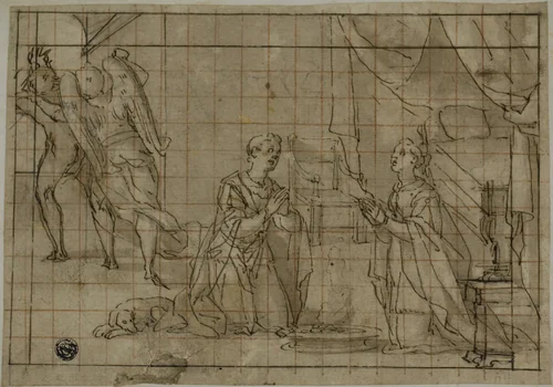Tobias and Sarah Praying on Their Wedding Night by Lazzaro Tavarone, drawing, 1576-1641