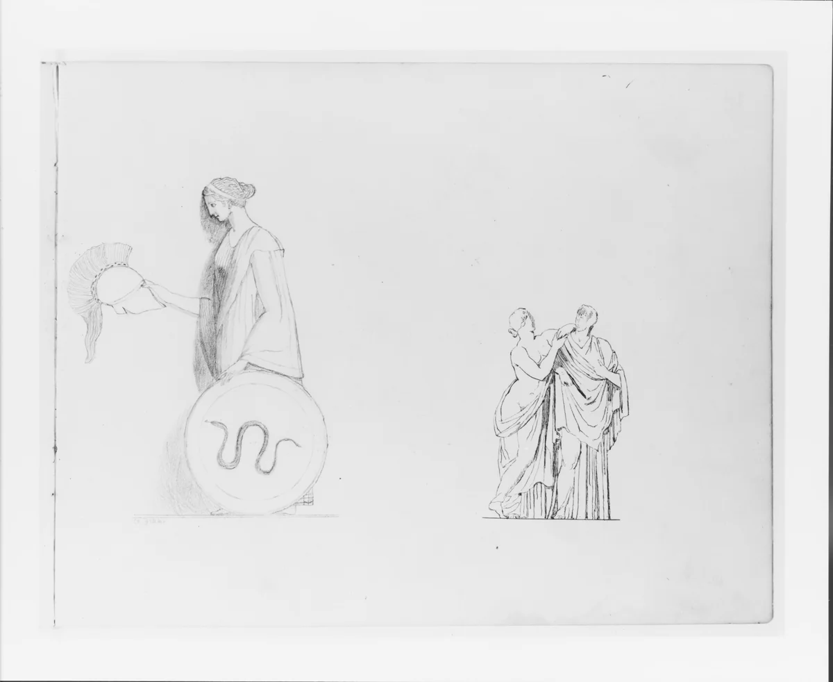 Athena;Two Classical Figures (Possibly Venus) (from Sketchbook) by John Quincy Adams Ward, artwork, 1857-1860