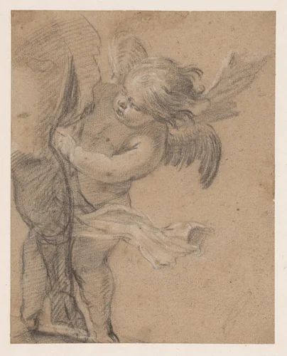 Engeltje bij het been van de H. Rochus by Simon Vouet, drawing, 1600-1659
