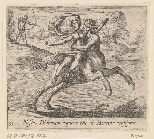 Hercules doodt de centaur Nessus by Antonio Tempesta, print, 1606
