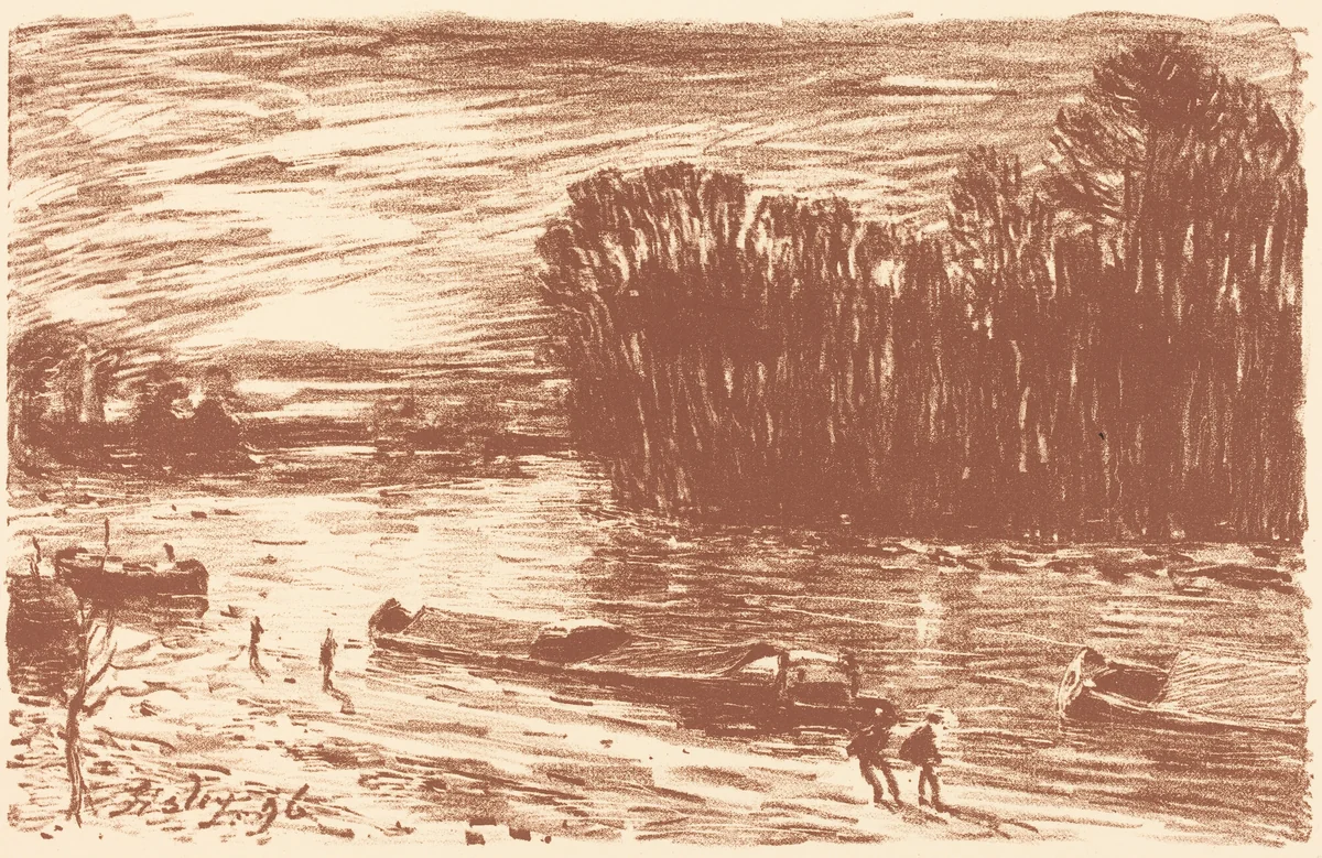 Banks of the Loing near Saint-Mammès (Bords du Loing, pres Saint-Mammès) by Alfred Sisley, print, 1896