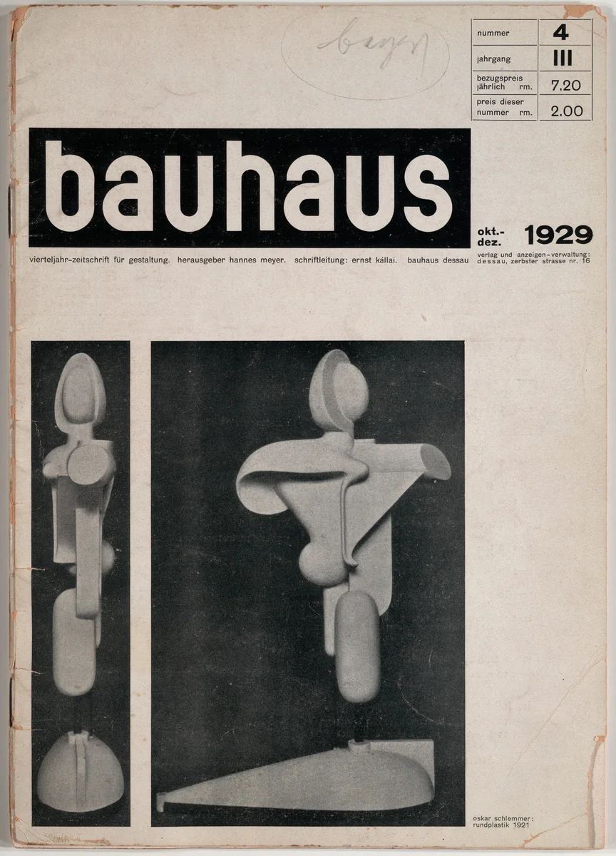 Bauhaus: Vierteljahr-Zeitschrift für Gestaltung, October-December 1929, number 4, year 3 by Joost Schmidt, design, 1929