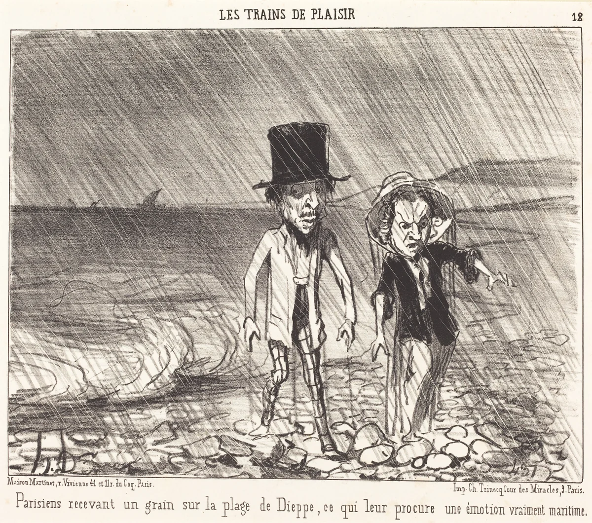 Parisiens recevant un grain... by Honoré Daumier, print, 1852