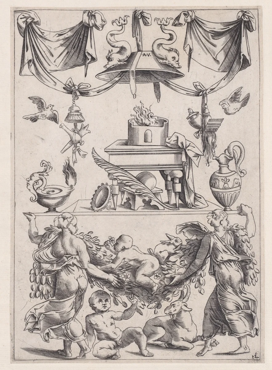 Ornamental Panel by Agostino Veneziano, print, 1514-1536