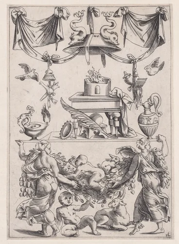 Ornamental Panel by Agostino Veneziano, print, 1514-1536