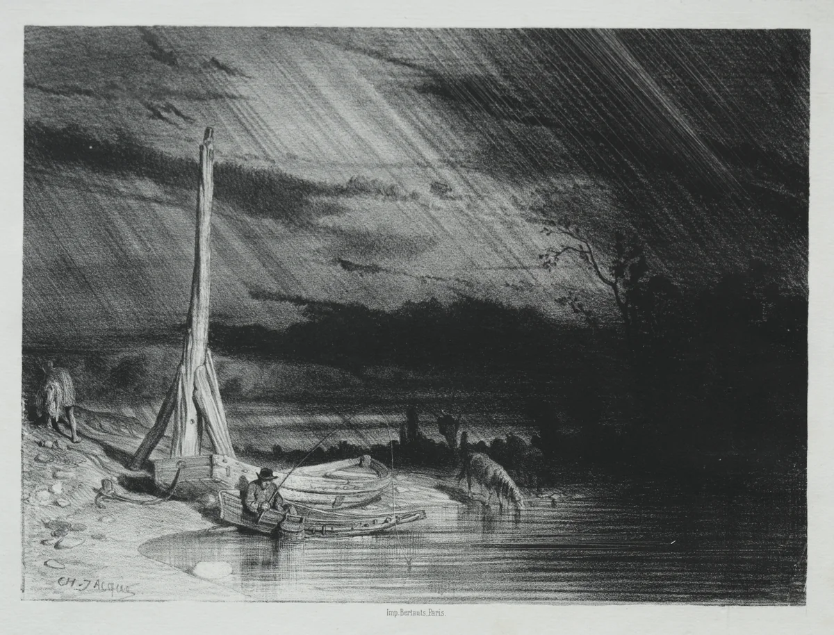 The Fisherman, Rainy Weather by Charles-Émile Jacque, print, 1847
