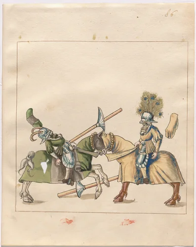 Mock Joust of War with Flying Shields and Without Bevors by German 16th Century, drawing, 1515