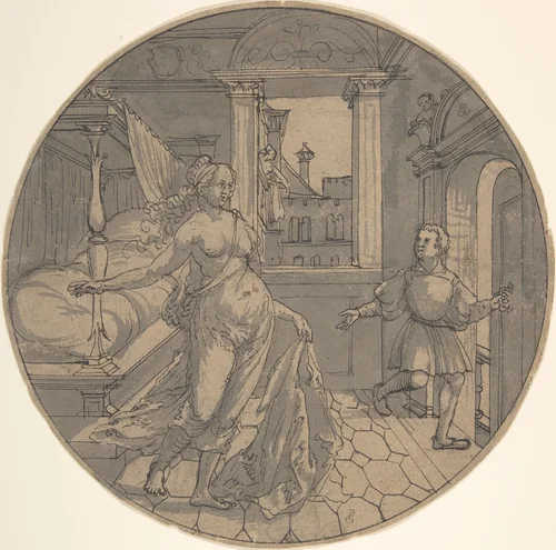 Joseph and Potiphar's Wife by Georg Pencz, drawing, 1510-1550