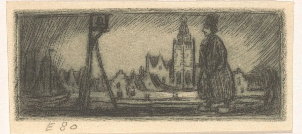 Man in klederdracht in Monnickendam by Wijnand Otto Jan Nieuwenkamp, print, 1904