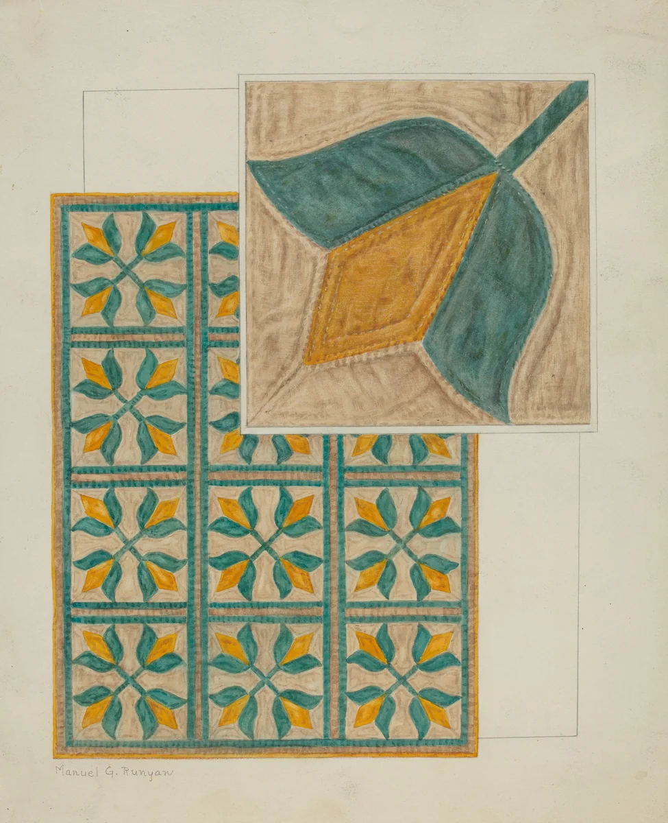 Coverlet-Applique Quilt by Manuel G. Runyan, index of american design, 1937