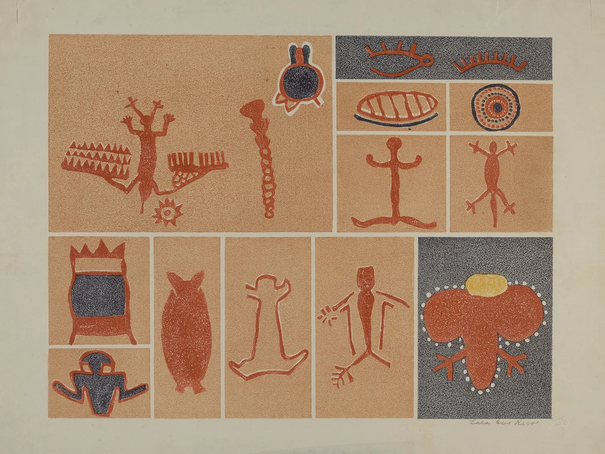 Petroglyph - Human Figures by Lala Eve Rivol, index of american design, 1935-1942