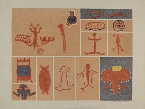 Petroglyph - Human Figures by Lala Eve Rivol, index of american design, 1935-1942