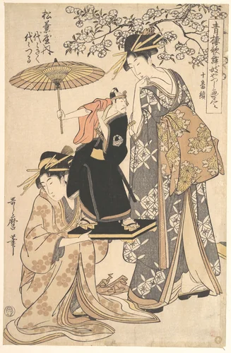 The Oiran Yoyogiku of Matsubaya Standing under a Cherry Tree by Kitagawa Utamaro (喜多川歌麿), print, 1754-1806