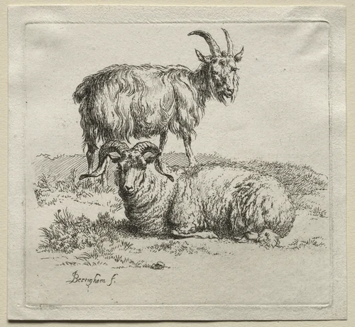 Animalia: Ram and Goat by Nicolaes Berchem, print, 1635-1683