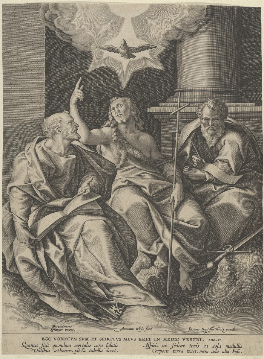 Saint Peter, Saint Paul, and Saint John the Baptist by Antonius Wierix, print, 1573-1604