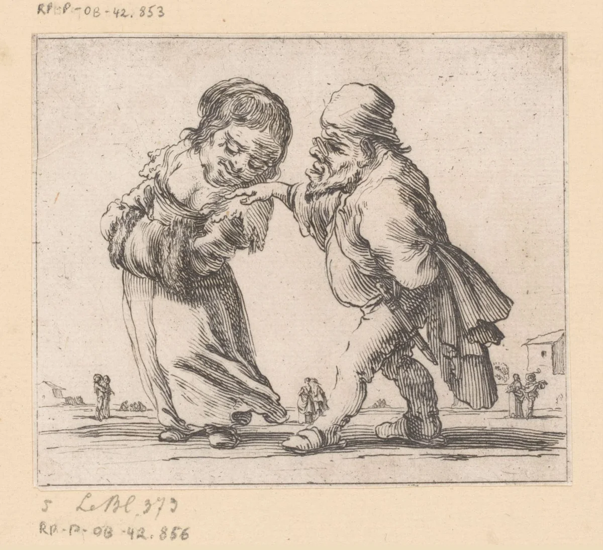 Karikatuur van een verliefd koppel by François Collignon, print, 1620-1687