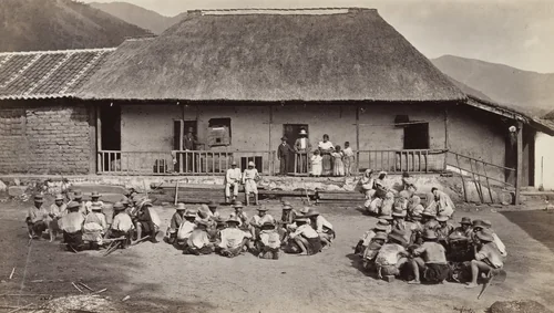 Coffee Pickers at Dinner, Hacienda Mateo, Guatemala by Eadweard Muybridge, photograph, 1875