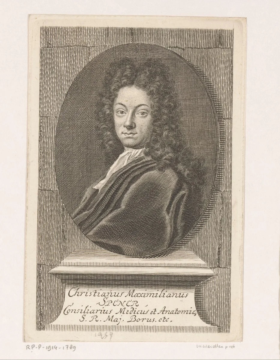 Portret van Christian Maximilian Spener by Martin Bernigeroth, print, 1714