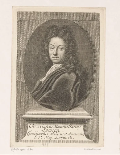 Portret van Christian Maximilian Spener by Martin Bernigeroth, print, 1714
