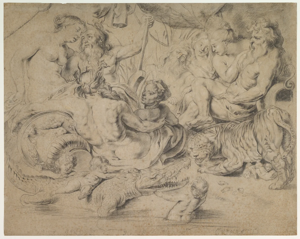 Personifications of the Nile, Indus, Tigris and Euphrates rivers by anonymous, drawing, 1590-1640