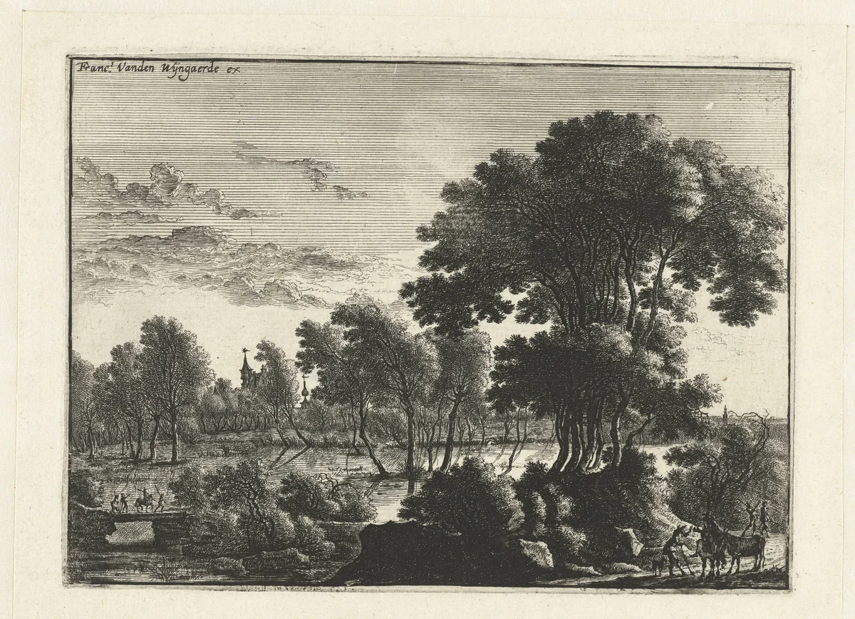 Rivierlandschap by anonymous, print, 1643-1679