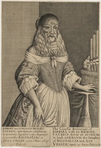 Barbara Van Beck, the Bearded Lady by Robert Gaywood, print, 1658