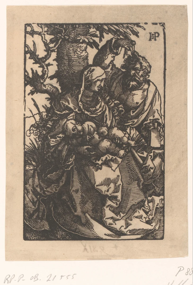 Heilige familie onder een boom by anonymous, print, 1521