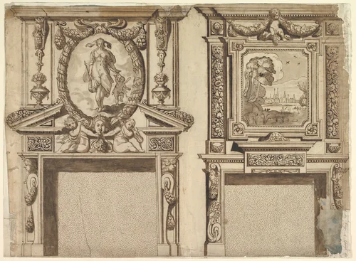 Design for Two Chimneypieces by anonymous, drawing, 1655-1675