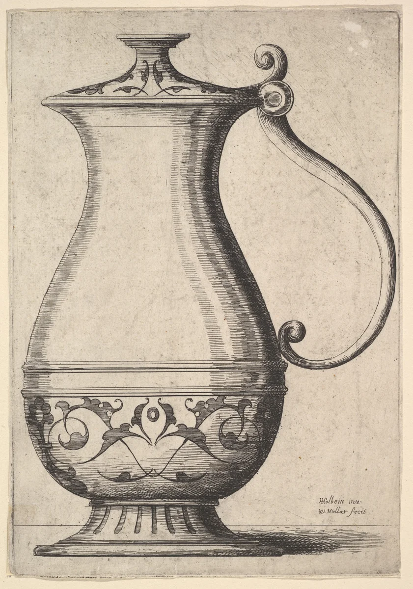 Jug with arabesques on the base by Wenceslaus Hollar, print, 1645