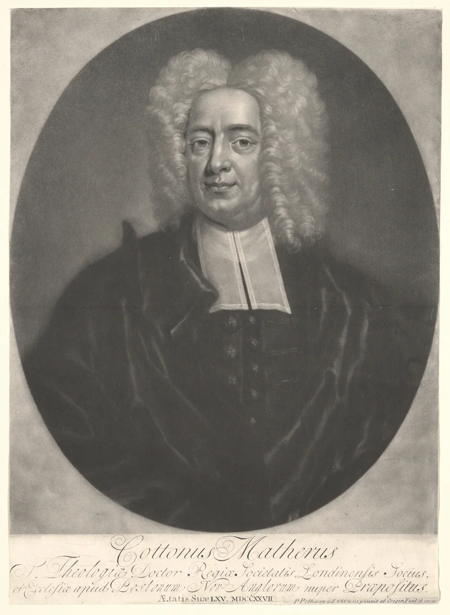 Cotton Mather by Peter Pelham, print, 1727