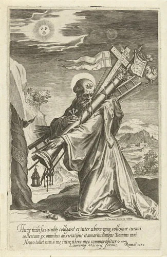 De H. Bernardus van Clairvaux met de passiewerktuigen by Unknown, print, 1576