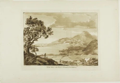 Traeth Mawr in the Road to Caernarvan from Fistiniog, plate six from Twelve Views in Wales by Paul Sandby, print, 1777
