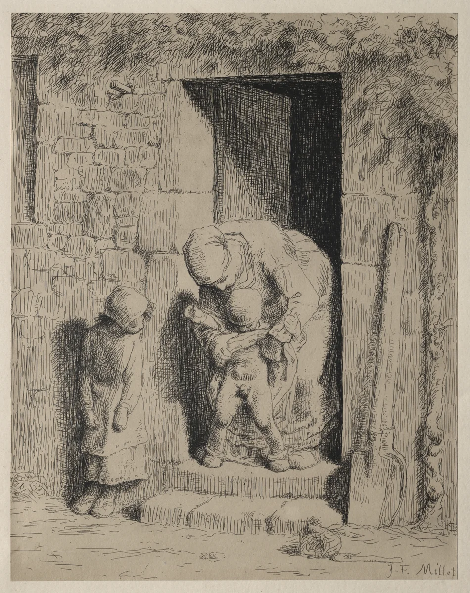 The Maternal Precaution by Jean-François Millet, print, 1860