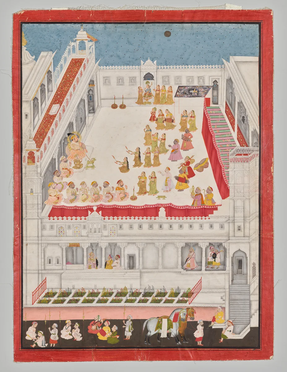 Maharana Jagat Singh Attending the Raslila by Jai Ram, painting, 1736