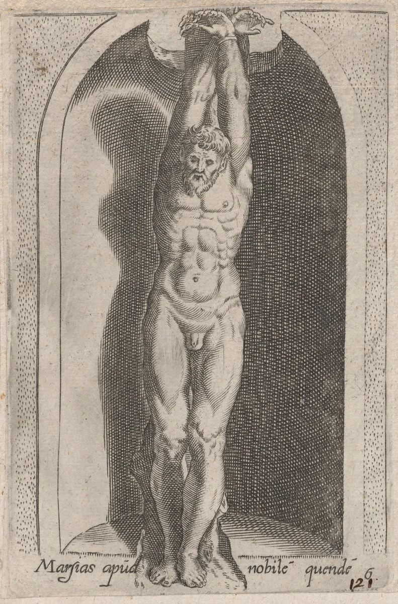 Marsias (Marsias apud nobile quende), from "Speculum Romanae Magnificentiae" by anonymous, print, 1530-1580