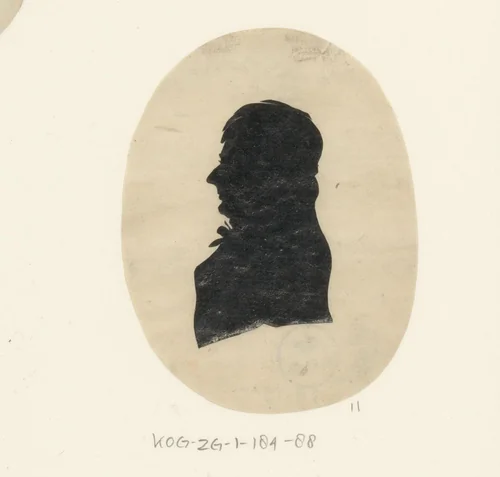 Silhouetportret van een onbekende man met pruik by anonymous, drawing, 1775-1849