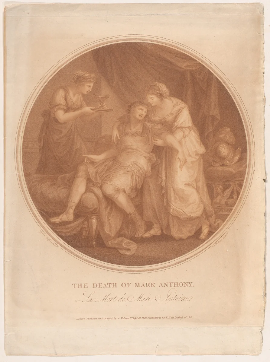 The Death of Mark Anthony – Le Mort de Marc Antoine (Shakespeare, Antony and Cleopatra, Act 4, Scene 15) by Jean Marie Delattre, print, 1805