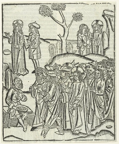 Christus geneest de blinde Bartimeus by Unknown, print, 1480-1500