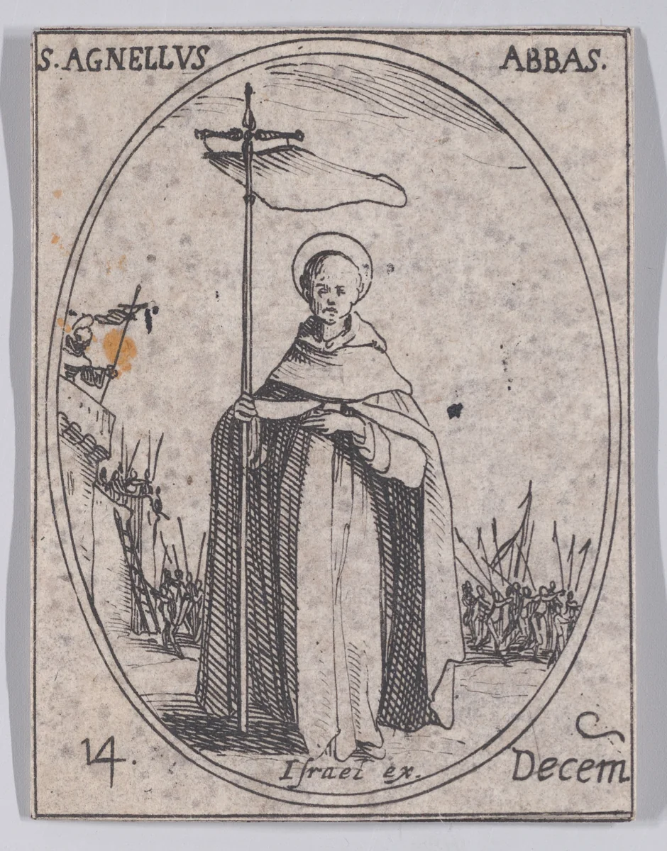 S. Agnelet, abbé (St. Agnellus, Abbot), December 14th, from "Les Images De Tous Les Saincts et Saintes de L'Année" (Images of All of the Saints and Religious Events of the Year) by Jacques Callot, print, 1636