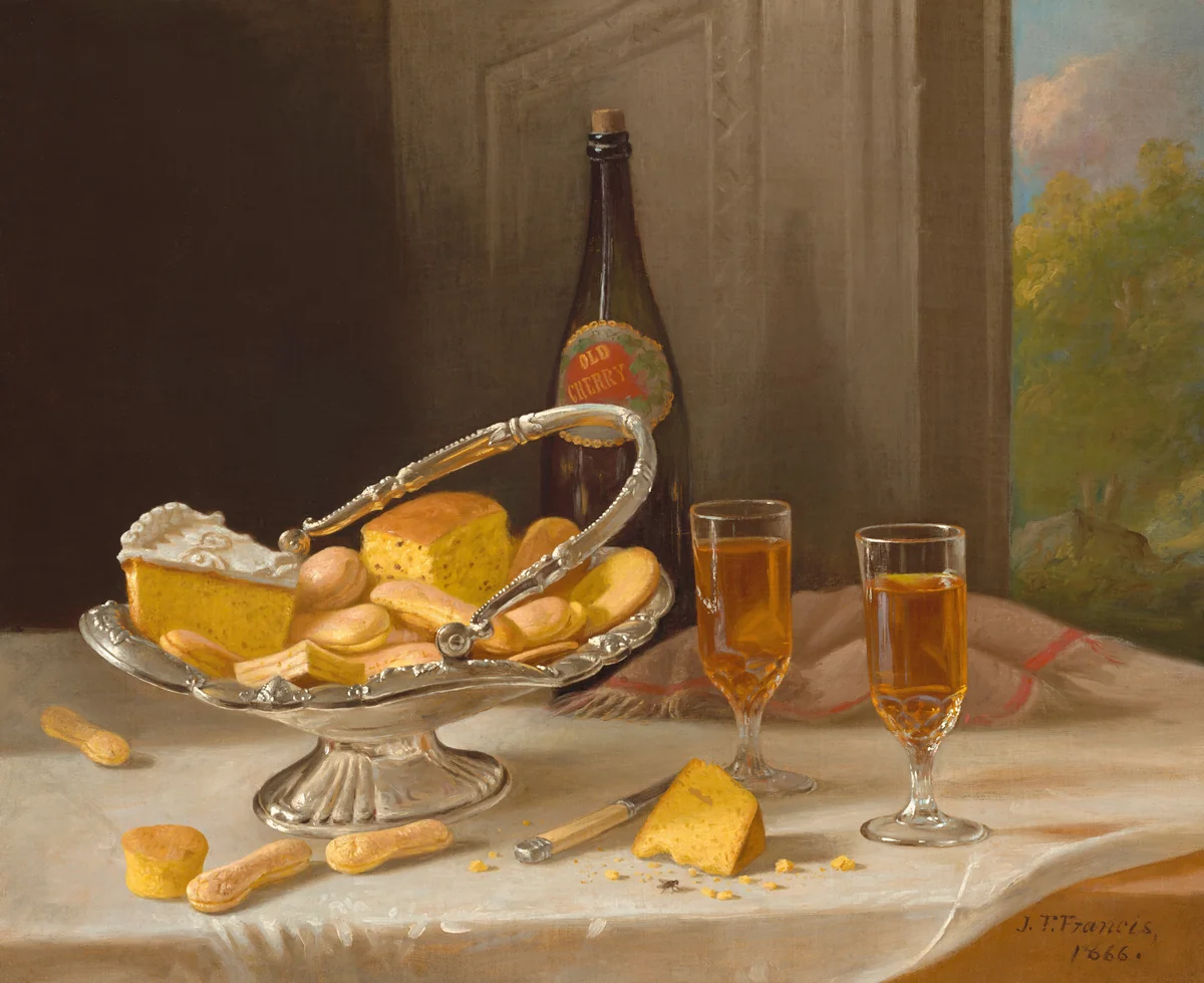 Still Life with Silver Cake Basket by John F. Francis, painting, 1866