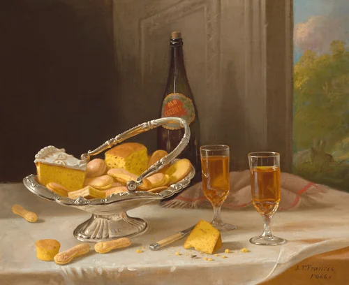 Still Life with Silver Cake Basket by John F. Francis, painting, 1866